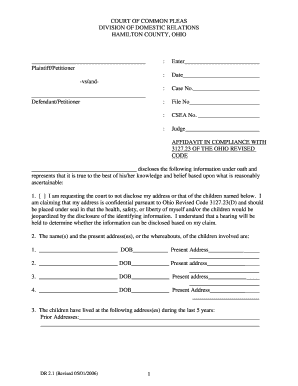 Affidavit in Compliance with Ohio Revised Code 3127.23