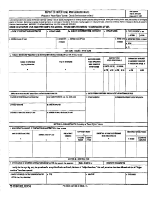 Report of Inventions and Subcontracts Form