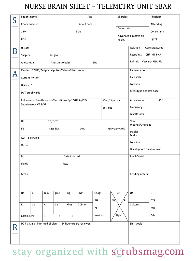 Nurse Brain Sheet Editable - Fill Online, Printable, Fillable Pertaining To Nursing Report Sheet Templates