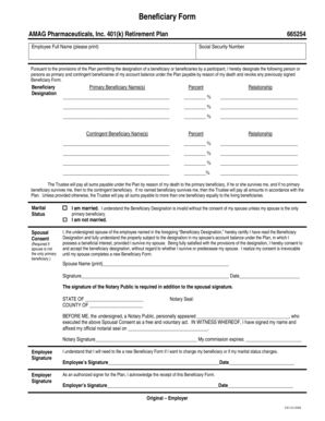 AMAG Pharmaceuticals 401(k) Beneficiary Form