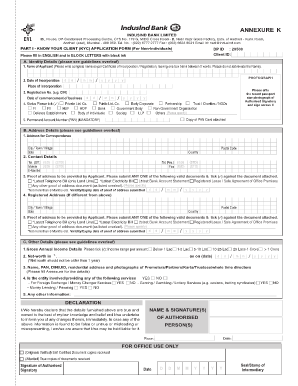 IndusInd Bank KYC Application Form