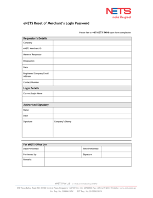 eNETS Merchant Login Password Reset Form