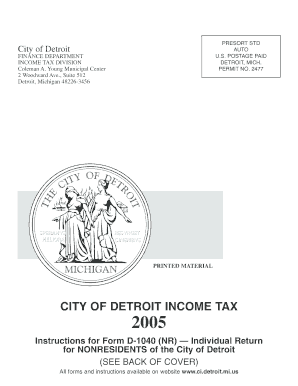 City of Detroit Income Tax Form D-1040 (NR)