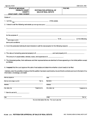 Michigan Petition for Approval of Sale of Real Estate