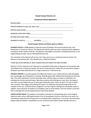 Hawaii Camper Rentals Agreement