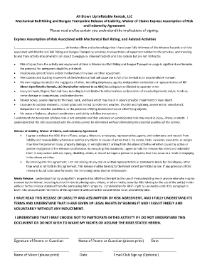 Mechanical Bull Riding and Bungee Trampoline Waiver