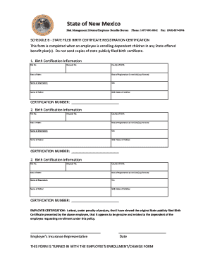 State Filled Birth Certificate Registration Certification