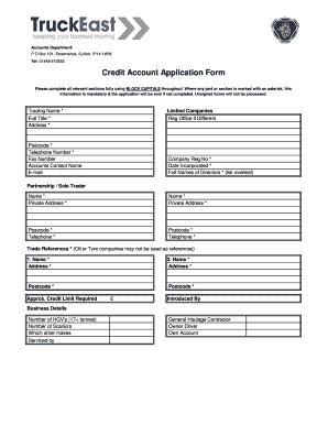Credit Account Application Form