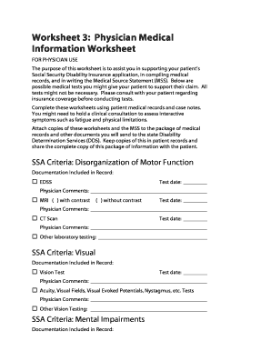 Physician Medical Information Worksheet