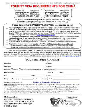 China Tourist Visa Application Form
