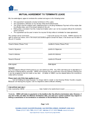 Mutual Agreement to Terminate Lease