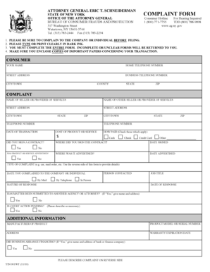 New York Consumer Complaint Form