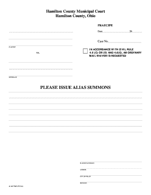 Hamilton County Alias Praecipe Form
