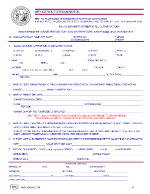 North Carolina Electrical Contractor Exam Application