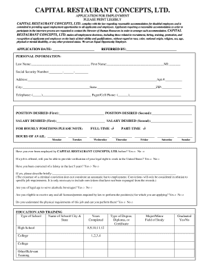 Capital Restaurant Concepts Employment Application