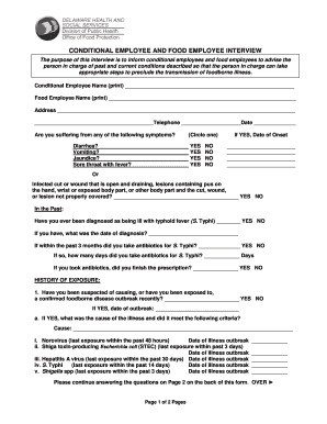 Conditional Employee and Food Employee Interview Form