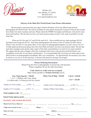 Odyssey of the Mind Team Picture Order Form