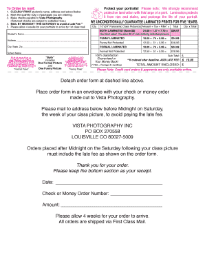 Vista Photography Order Form