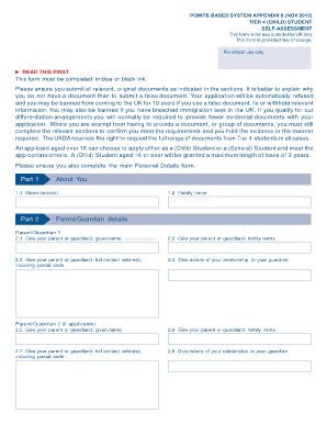 UK Tier 4 Child Student Self-Assessment Form