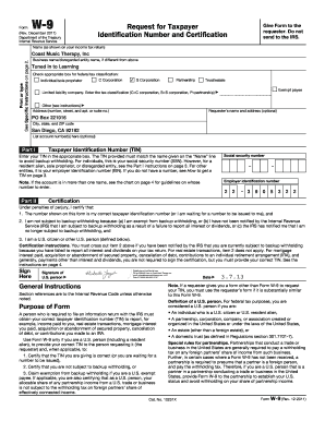 IRS Form W-9 Request for Taxpayer Identification Number and Certification