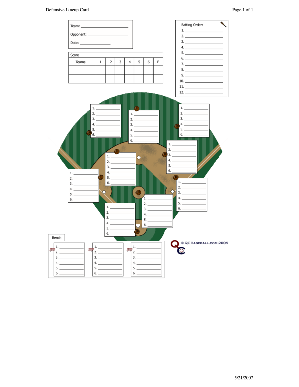 Baseball Lineup Template Printable Blank PDF Online
