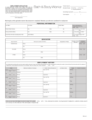 Bath & Body Works Employment Application
