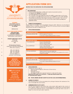 University of Johannesburg Application Form 2015