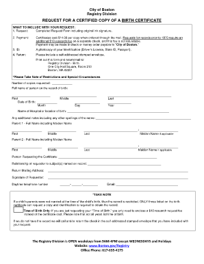 Request for Certified Copy of Birth Certificate