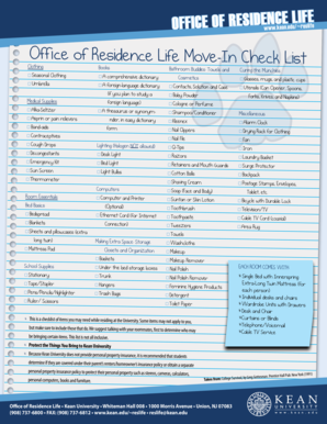Residence Life Check-In List - Kean University - kean