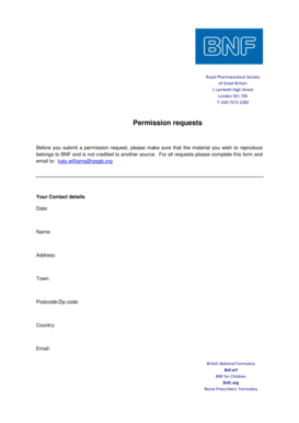 British National Formulary Permission Request Form