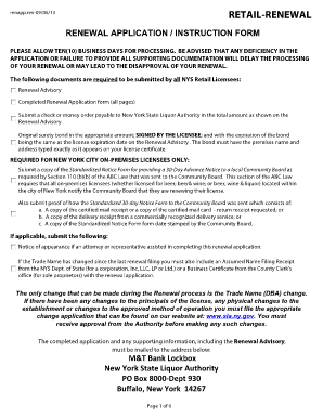 New York State Liquor Authority Retail License Renewal Application