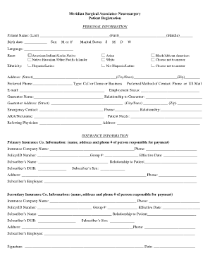 Patient Registration Form for Neurosurgery