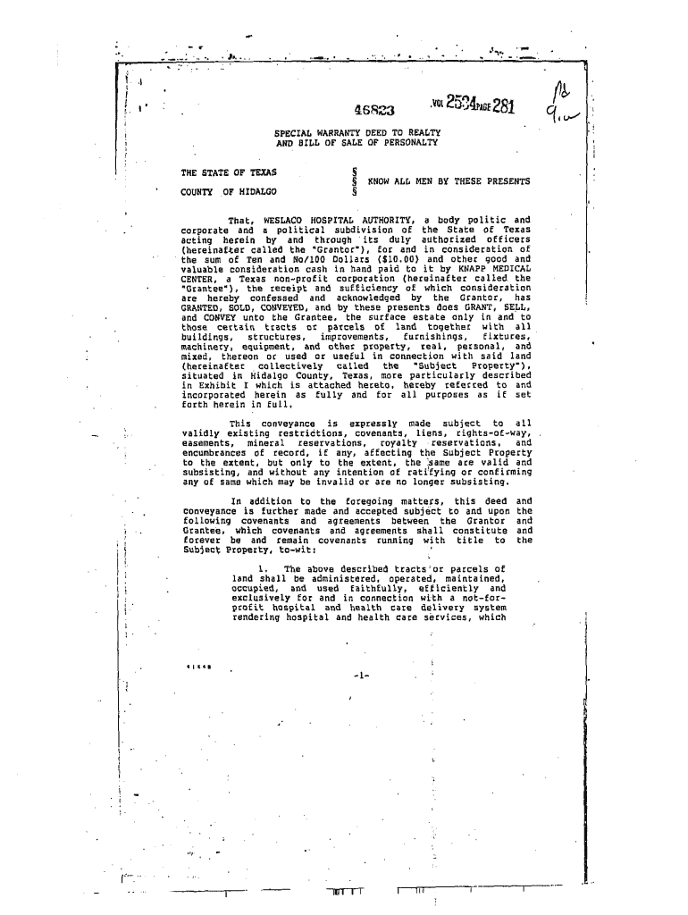 Fillable Online At the closing, the property owner will execute a Warranty Deed in a form that