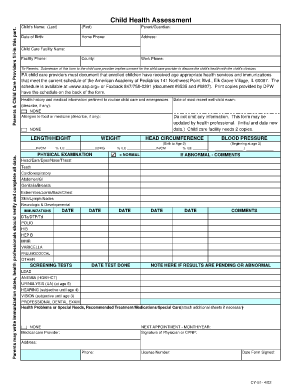 Child Health Assessment Form
