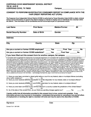Texas FCRA Consent Form for Employment and Volunteering