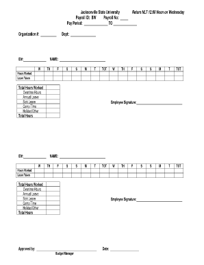 Blank Biweekly Time Sheet - Jacksonville State University - jsu