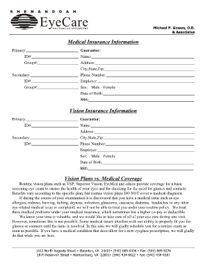 Shenandoah EyeCare Insurance and Payment Agreement