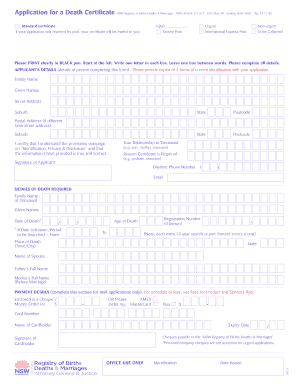 Application for a Death Certificate NSW