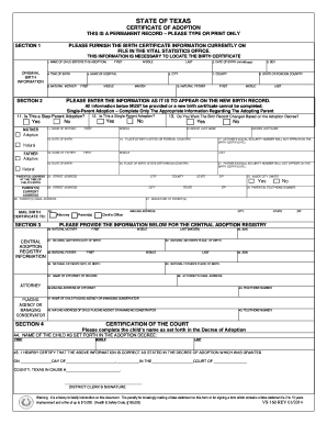 Texas Certificate of Adoption