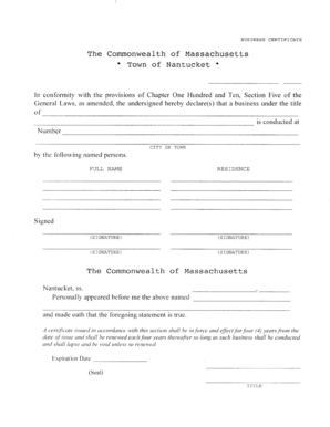 Massachusetts Business Certificate