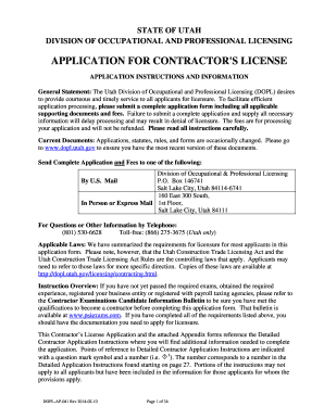 Utah Contractor's License Application