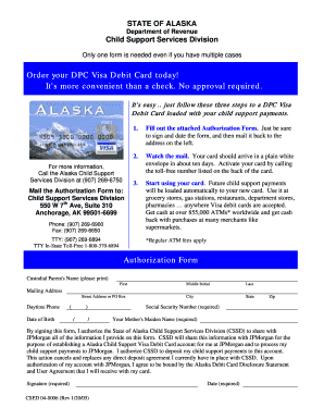 Alaska Child Support Visa Debit Card Authorization Form
