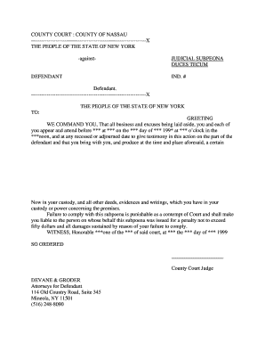 New York Judicial Subpoena Duces Tecum