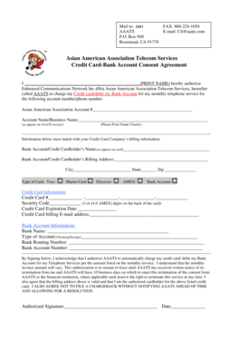 Credit Card-Bank Account Consent Agreement
