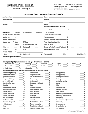 Artisan Contractors Insurance Application