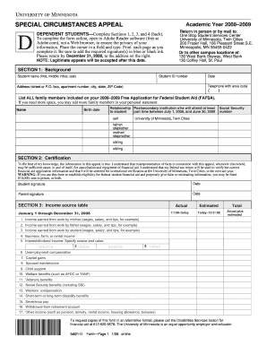 Dependent Student Special Circumstances Appeal