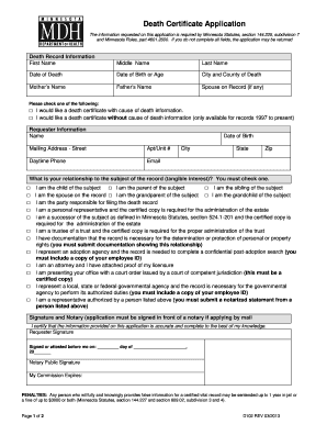 Minnesota Death Certificate Application