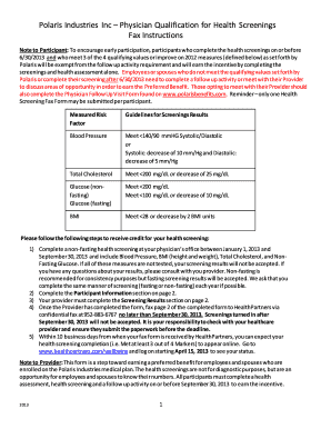 Polaris Industries Health Screening Form