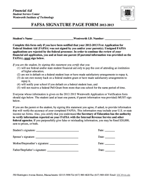 FAFSA Signature Page Form
