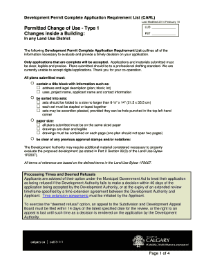 Permitted Change of Use Development Permit Application